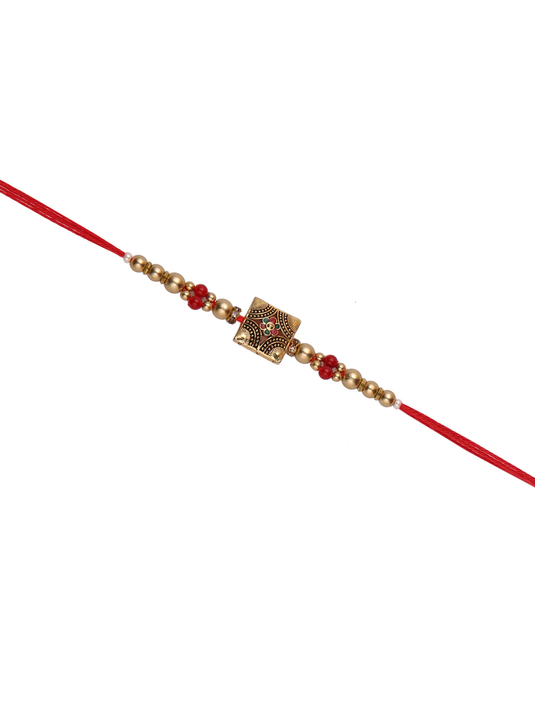 Floral & Beaded Red Single Rakhi