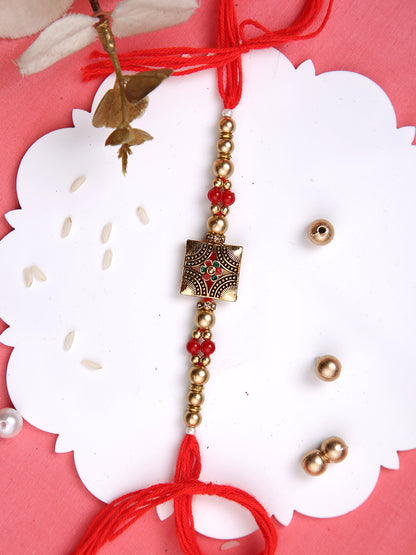Floral & Beaded Red Single Rakhi