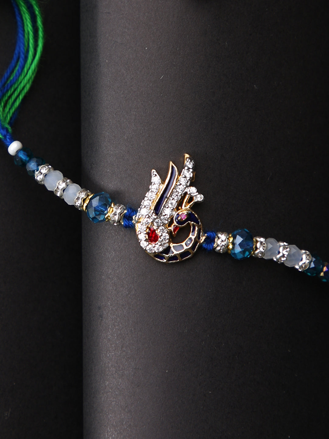 Beautiful Stone Studded Peacock Blue & Green Multistrand Rakhi