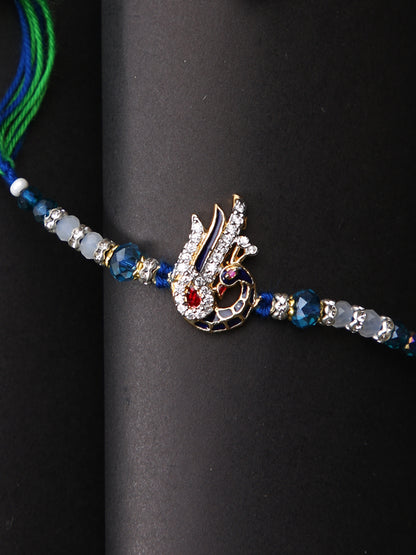 Beautiful Stone Studded Peacock Blue & Green Multistrand Rakhi