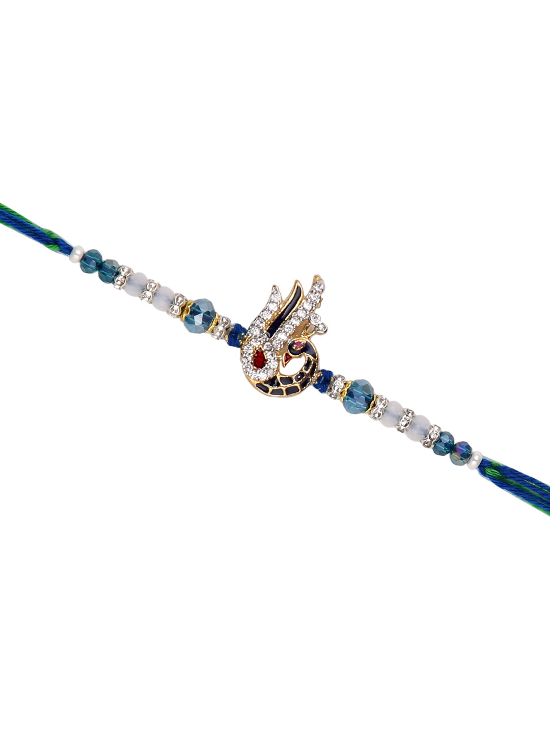 Beautiful Stone Studded Peacock Blue & Green Multistrand Rakhi