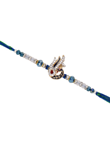 Beautiful Stone Studded Peacock Blue & Green Multistrand Rakhi