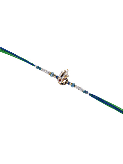 Beautiful Stone Studded Peacock Blue & Green Multistrand Rakhi