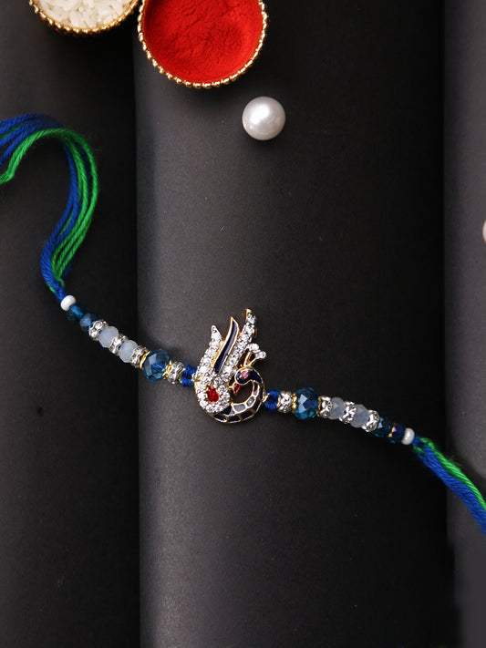 Beautiful Stone Studded Peacock Blue & Green Multistrand Rakhi