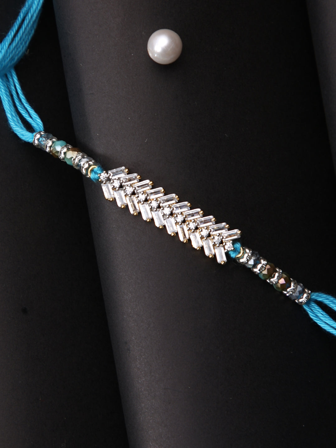 White Stone Studded Blue Multistrand Rakhi