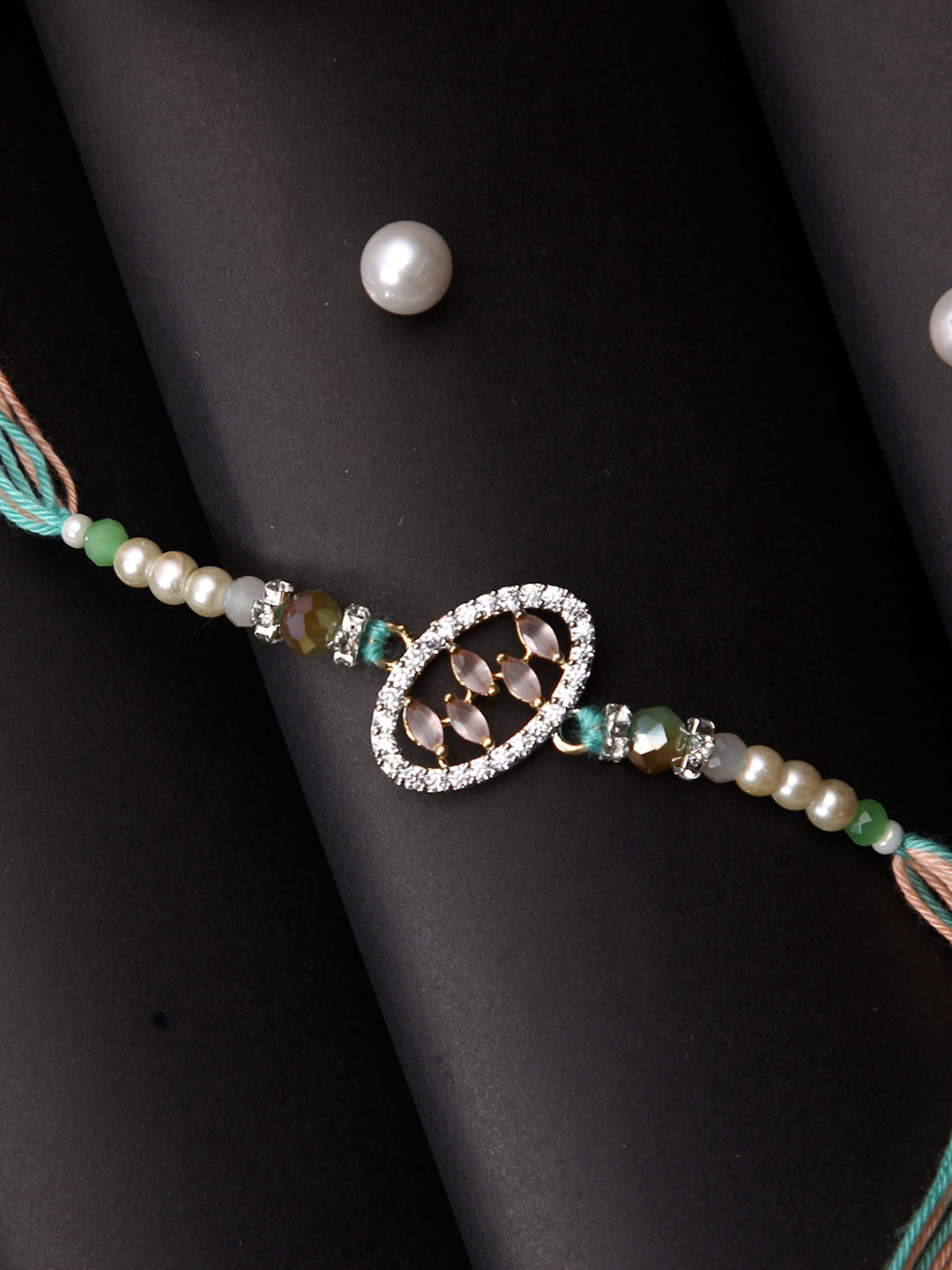 Peach & White Stone Studded Multistrand Rakhi
