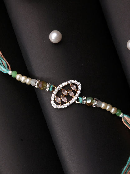 Peach & White Stone Studded Multistrand Rakhi