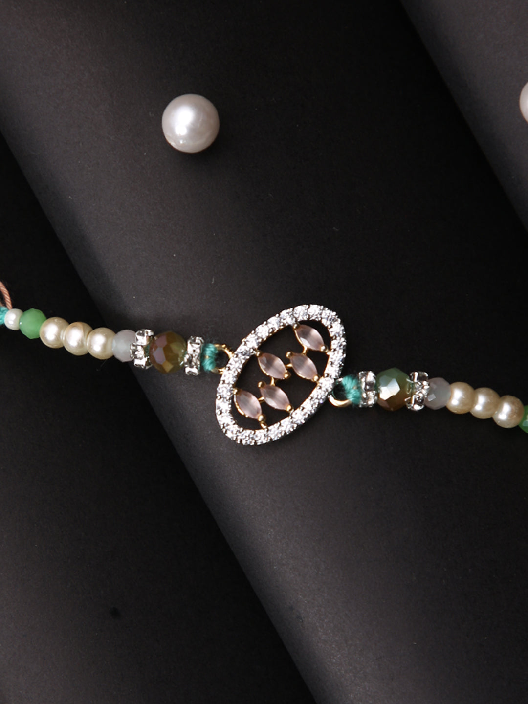 Peach & White Stone Studded Multistrand Rakhi