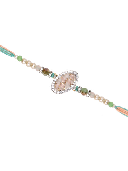 Peach & White Stone Studded Multistrand Rakhi