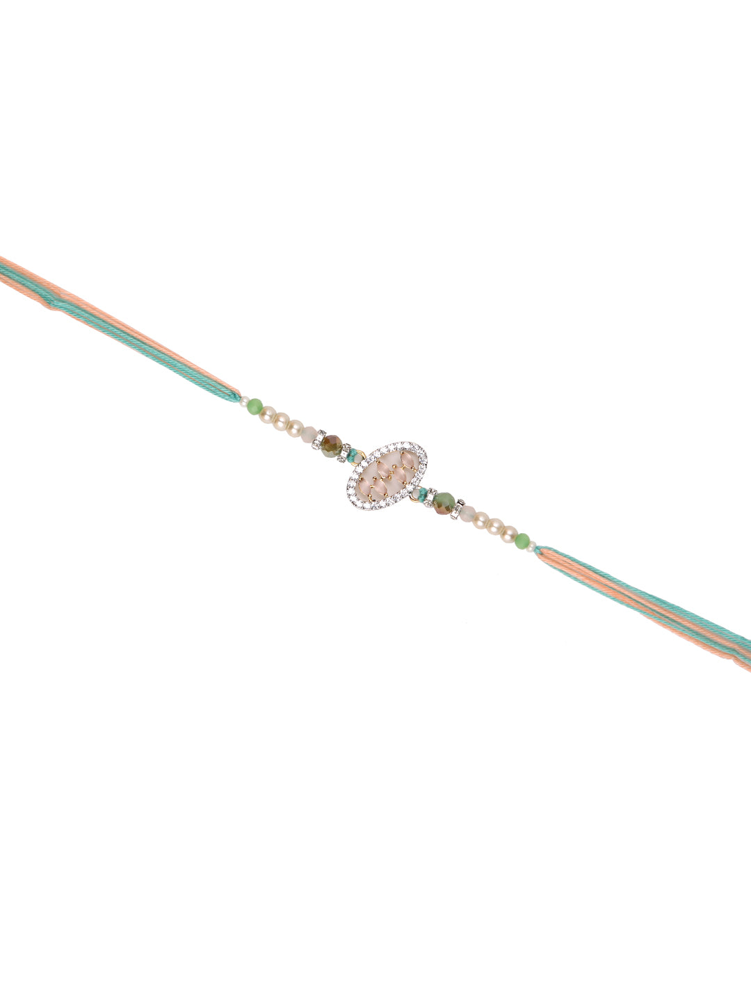 Peach & White Stone Studded Multistrand Rakhi