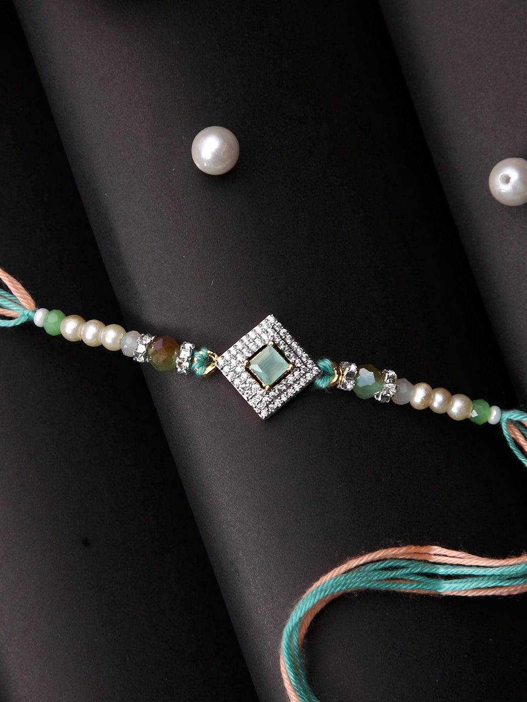 Green & White Stone Studded Rakhi