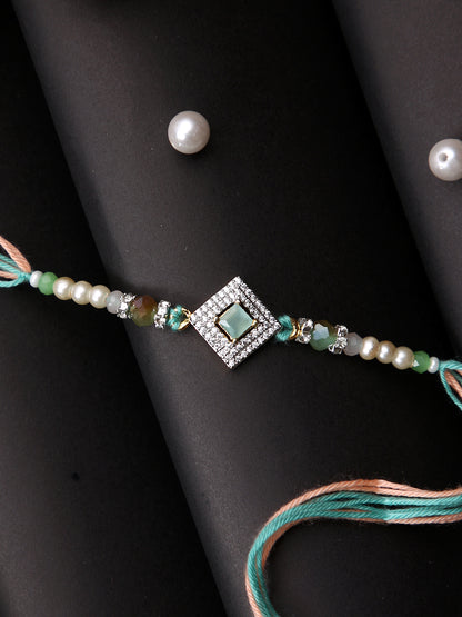 Green & White Stone Studded Rakhi