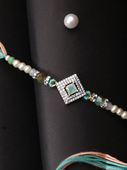 Green & White Stone Studded Rakhi