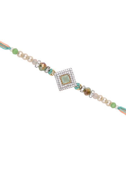 Green & White Stone Studded Rakhi