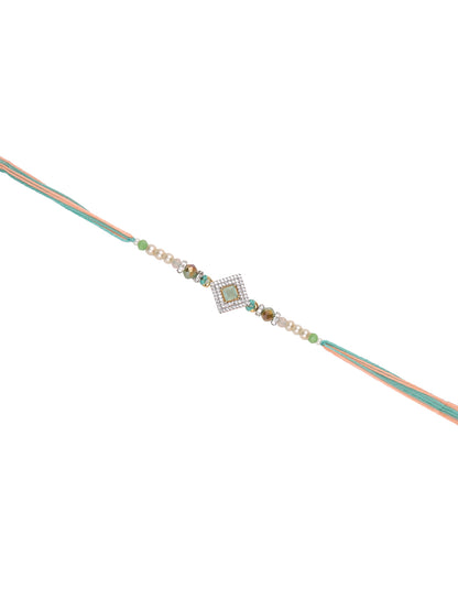 Green & White Stone Studded Rakhi