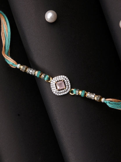 Peach & Green Stone Studded Rakhi