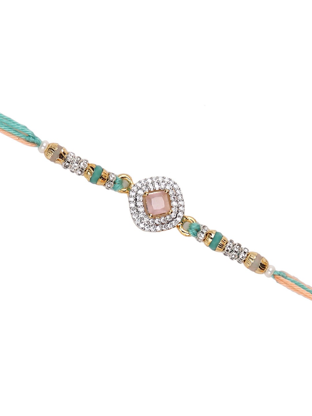 Peach & Green Stone Studded Rakhi