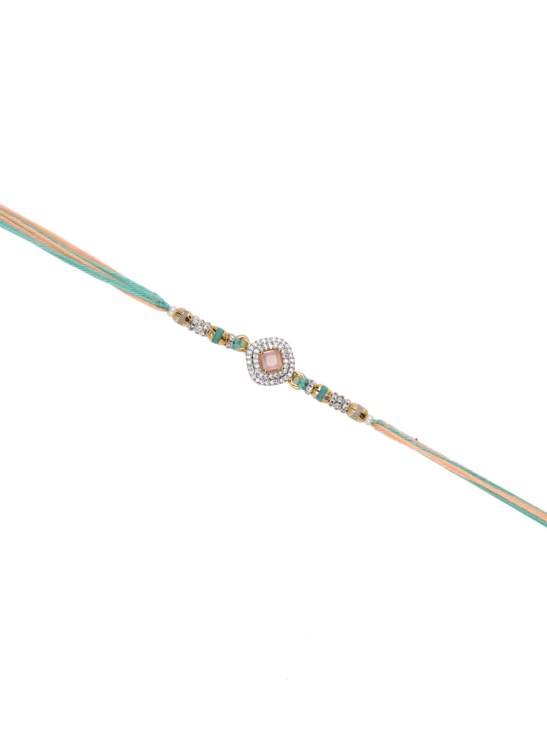 Peach & Green Stone Studded Rakhi