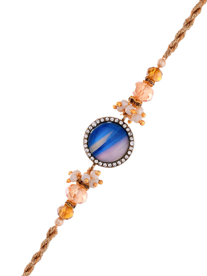 Blue Resin Stone Studded Single Twisted Rakhi