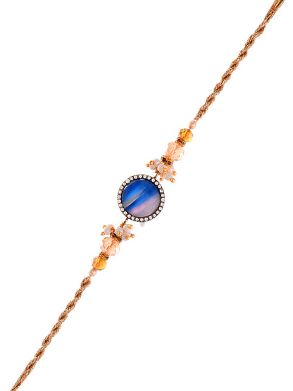 Blue Resin Stone Studded Single Twisted Rakhi