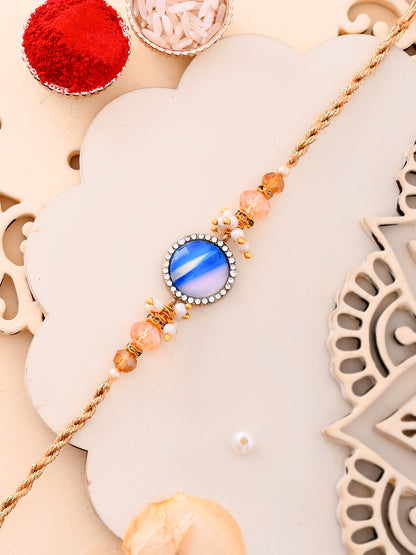 Blue Resin Stone Studded Single Twisted Rakhi