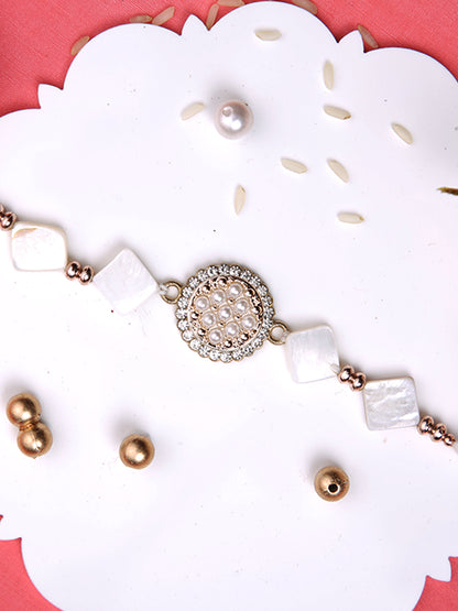 White Pearl & Stone Studded Rakhi