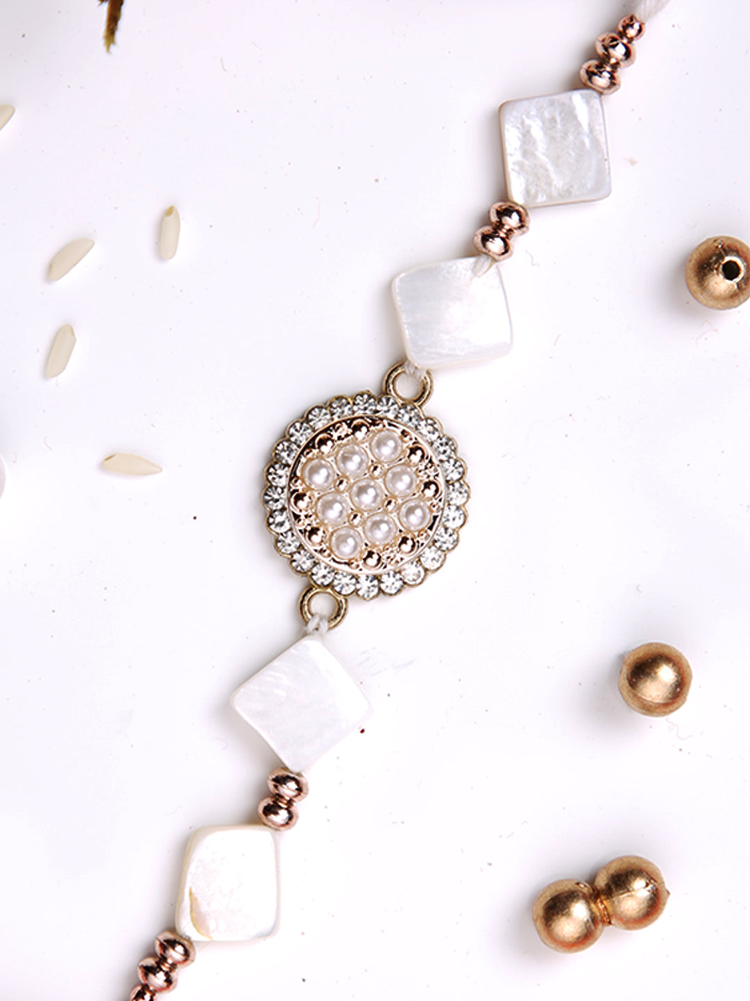 White Pearl & Stone Studded Rakhi