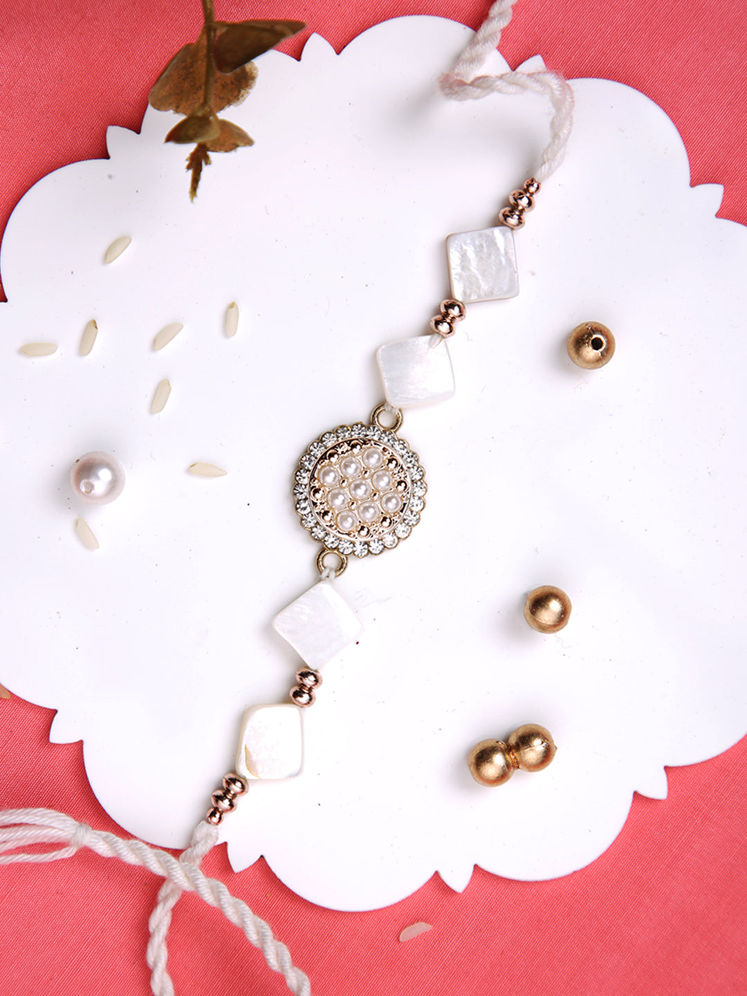 White Pearl & Stone Studded Rakhi