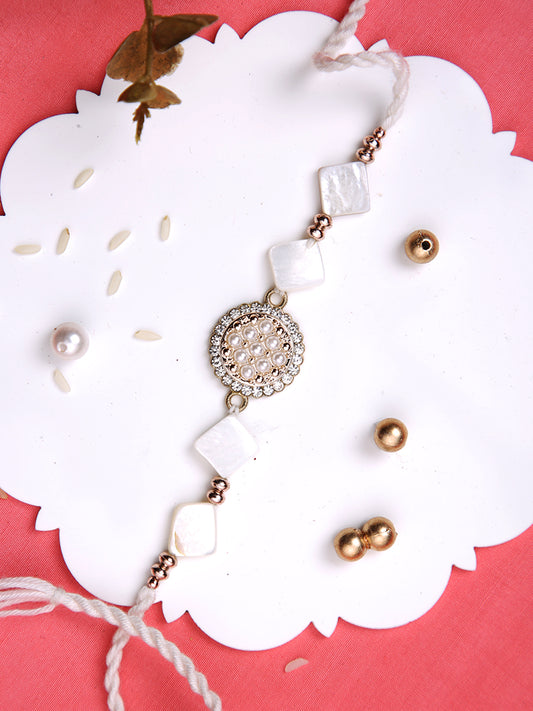 White Pearl & Stone Studded Rakhi