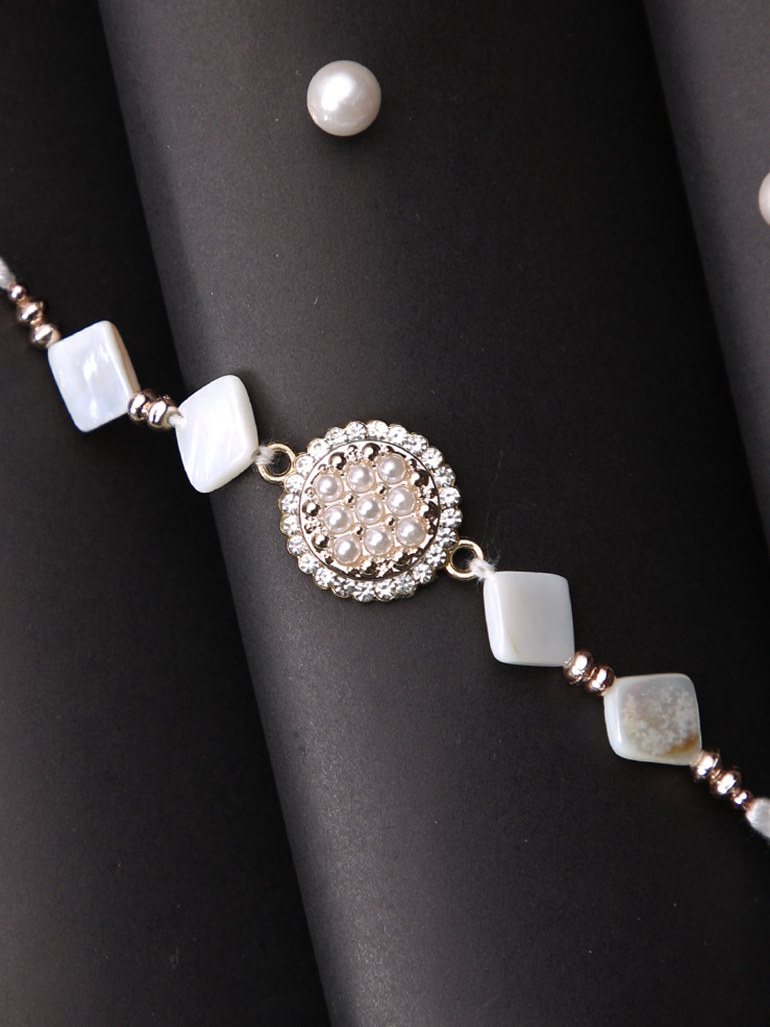White Stone & Pearl Single Rakhi