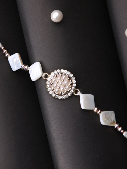 White Stone & Pearl Single Rakhi