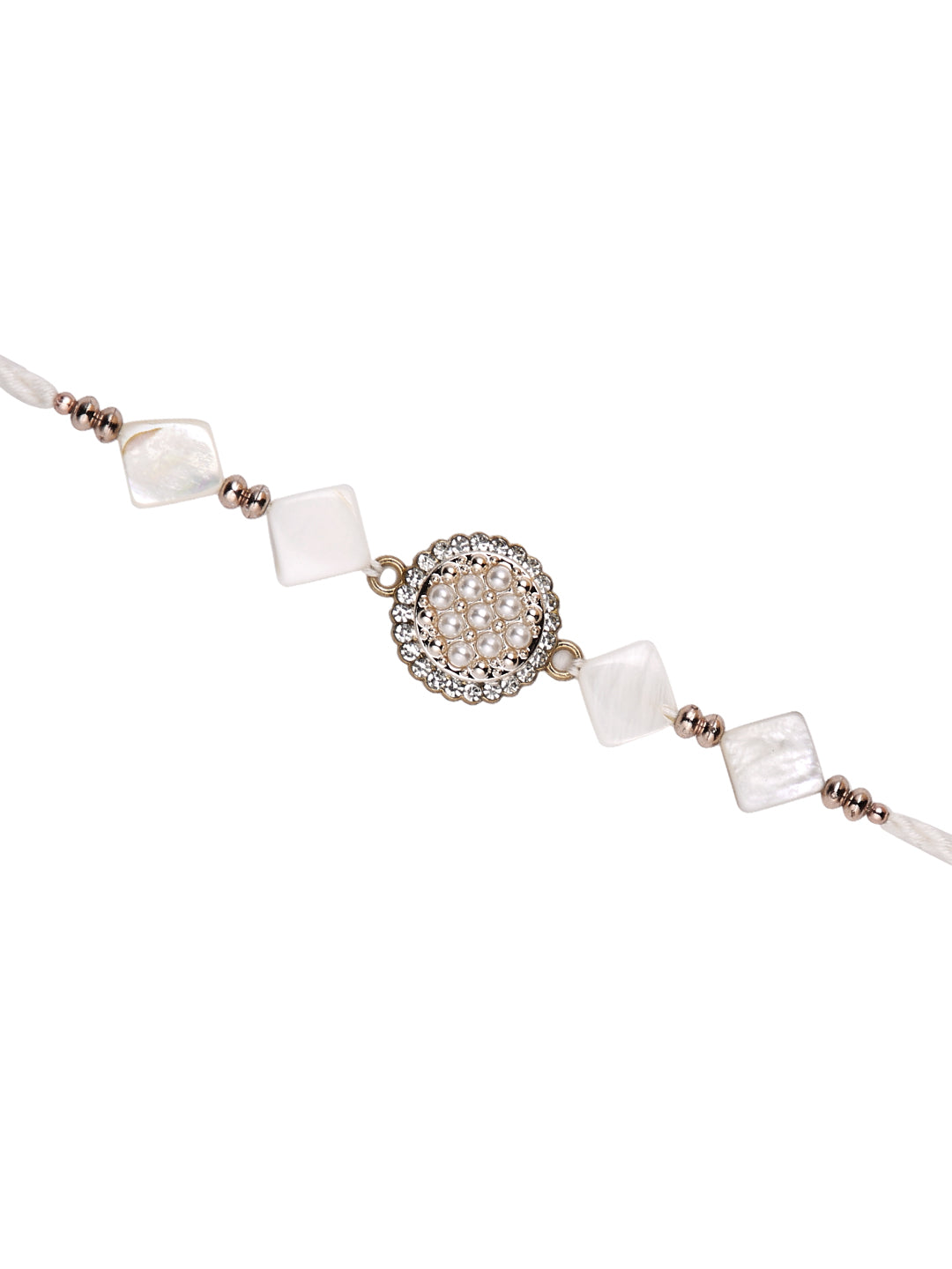 White Stone & Pearl Single Rakhi