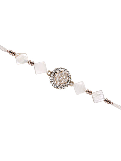 White Stone & Pearl Single Rakhi