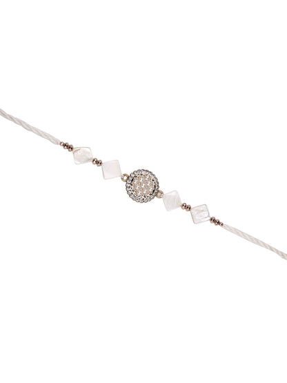 White Stone & Pearl Single Rakhi
