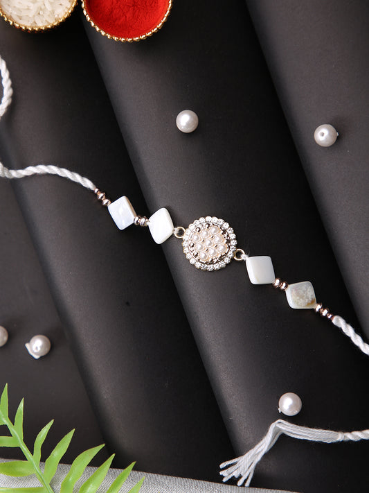 White Stone & Pearl Single Rakhi