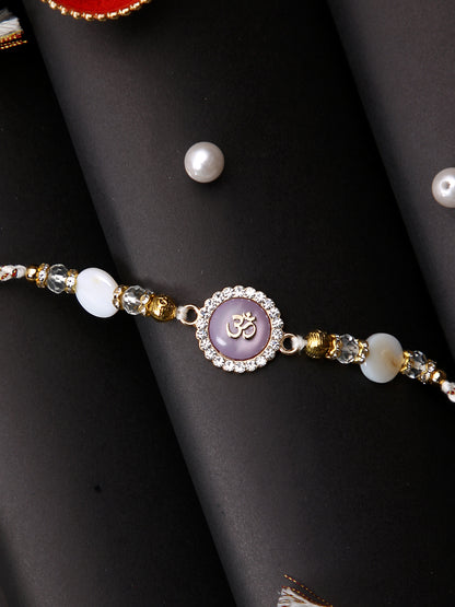 Om Beaded Gold & White Multistrand Rakhi