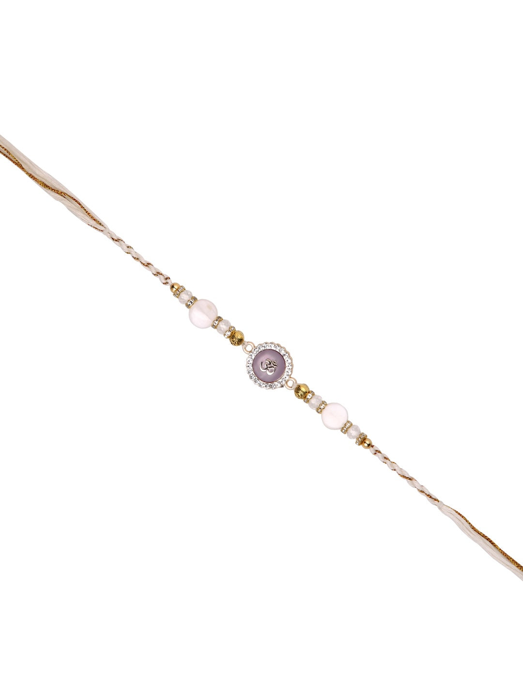 Om Beaded Gold & White Multistrand Rakhi