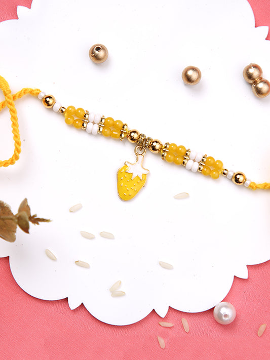 Yellow Strawberry Beaded Rakhi