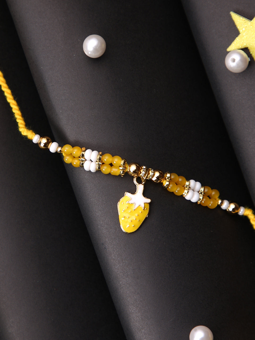 Yellow Strawberry Beaded Single Rakhi