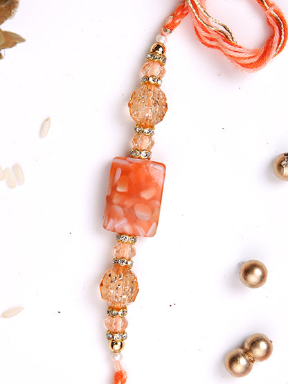 Orange Resin Beaded Multistrand Rakhi