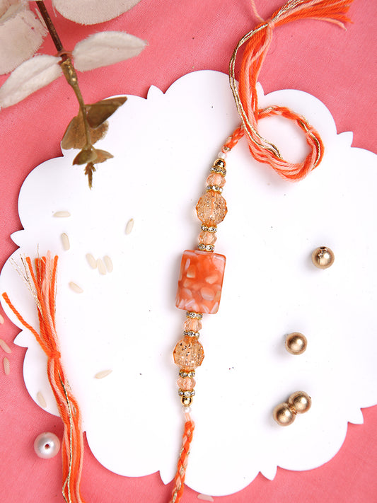 Orange Resin Beaded Multistrand Rakhi