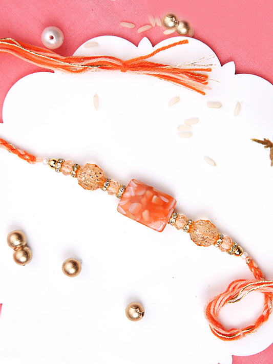 Orange Resin Beaded Single Rakhi