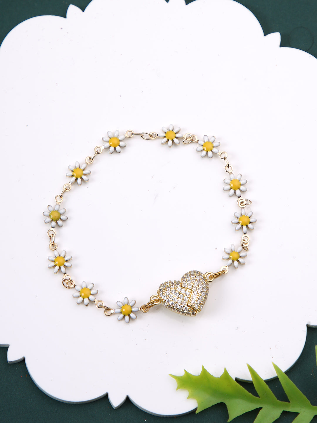 White Floral Heart Bracelet Magnet Rakhi