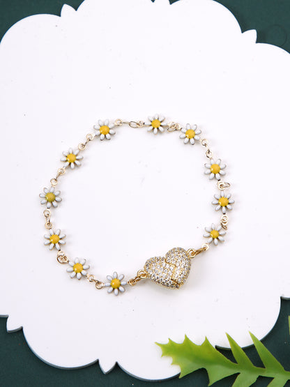 White Floral Heart Bracelet Magnet Rakhi