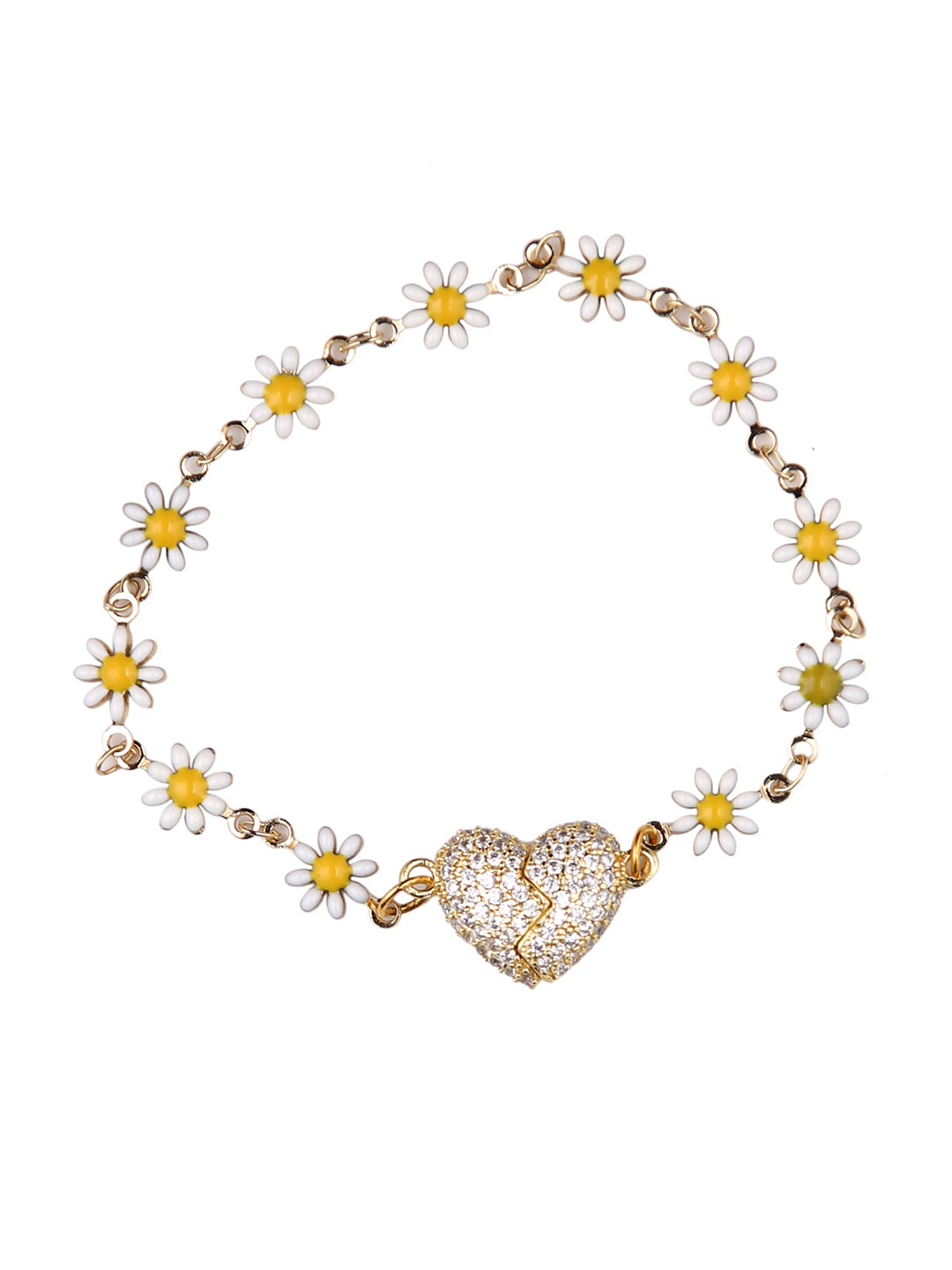 White Floral Heart Bracelet Magnet Rakhi