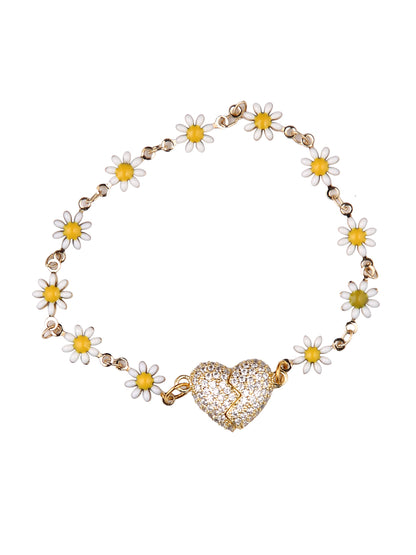 White Floral Heart Bracelet Magnet Rakhi