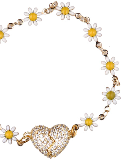White Floral Heart Bracelet Magnet Rakhi