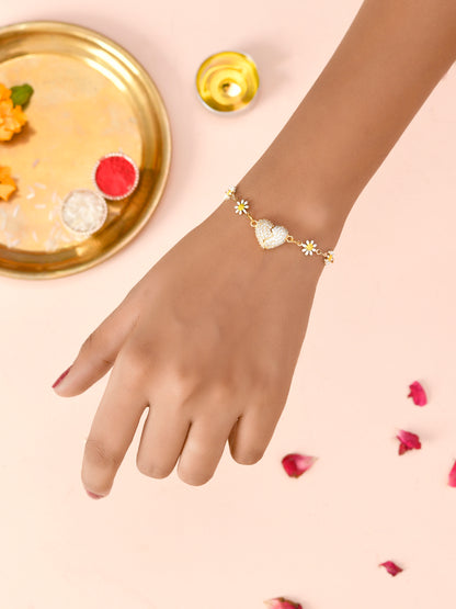 White Floral Heart Bracelet Magnet Rakhi