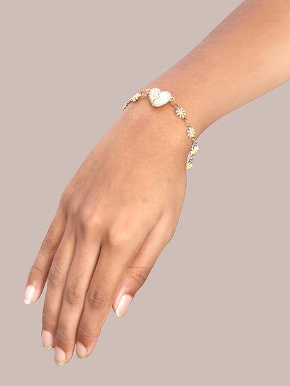White Floral Heart Bracelet Magnet Rakhi
