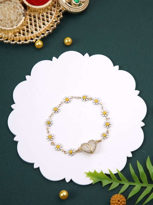 White Floral Heart Bracelet Magnet Rakhi